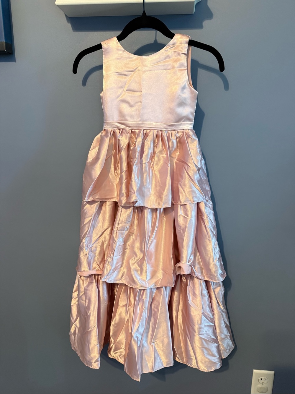 Girls' Pink Satin Tiered Party Dress